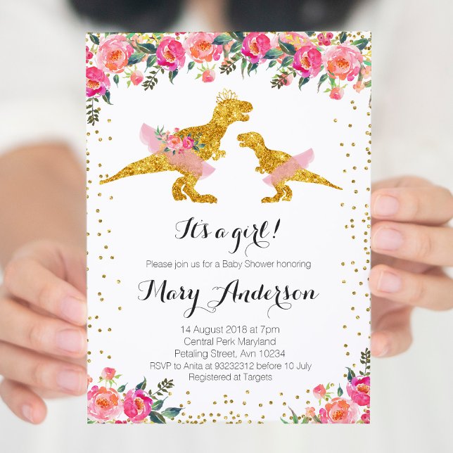 Ballerina Dinosaur Pink Princess Crown Invitation (Créateur téléchargé)