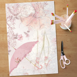 Ballerina en Pointe Pink Parasol Blumendekoupage Seidenpapier