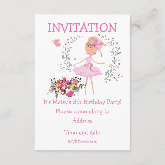 Ballerina et Floral Design Invitation d'anniversai (Devant)