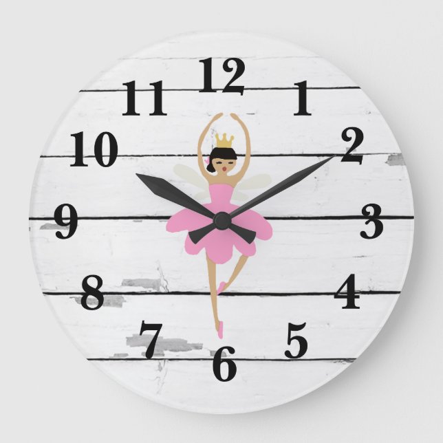 Ballerina Fairy Decke Rustikale Shiplap Große Uhr (Vorderseite)
