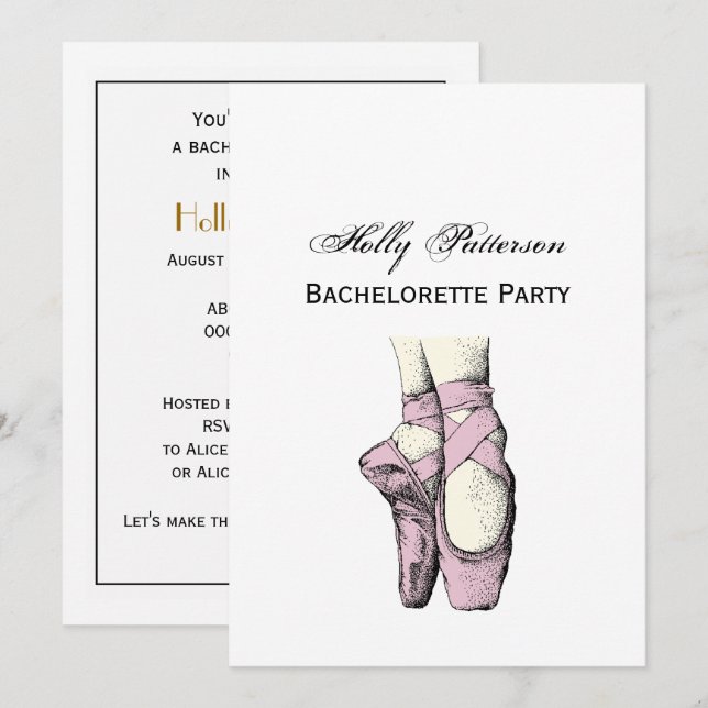 Ballerina Feet auf Pointe #3 Lt Pink Einladung (Vorne/Hinten)