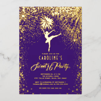 Ballerina Fireworks Elegant Sweet 16 Lila Gold Folieneinladung