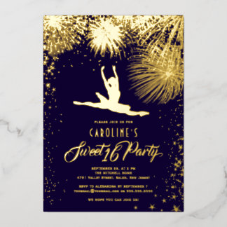 Ballerina Fireworks Stars Sparks Sweet 16 Gold Folieneinladung