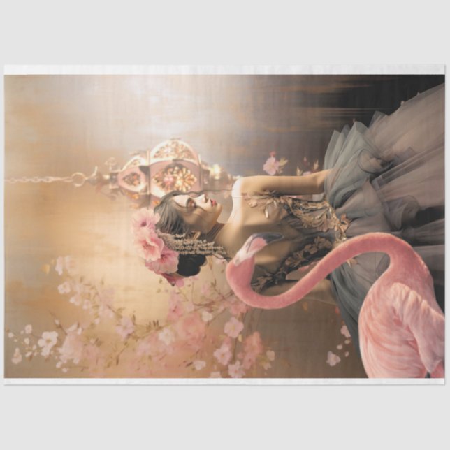 Ballerina & Flamingo Fairy-tale Fantasy, decoupage Seidenpapier (Vorderseite)