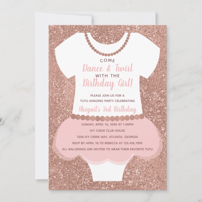 Ballerina Geburtstagsparty Einladung, Rose Gold Einladung (Vorderseite)