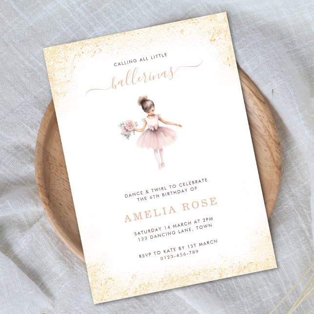 Ballerina Geburtstagsparty Pink Gold Girl Einladung (Von Creator hochgeladen)