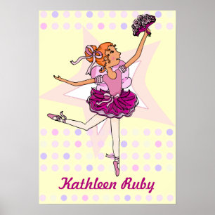 Ballerina gelb - rotes Haar Mädchen "Ihr Name" Pos Poster