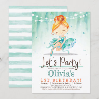 Ballerina Girl Mint Geburtstagsparty Einladung