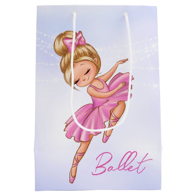 Ballerina Girl Pink, Lila Hübscher Balletttanz Mittlere Geschenktüte (Rückseite)