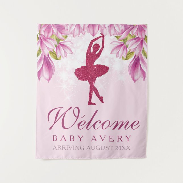 Ballerina Glitzer Begrüßungsbabydusche Wandteppich (Vorderseite)
