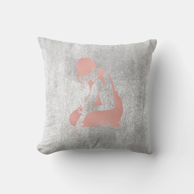 Ballerina Gray Grungy Metallic Silver Grau Pink Kissen (Vorderseite)