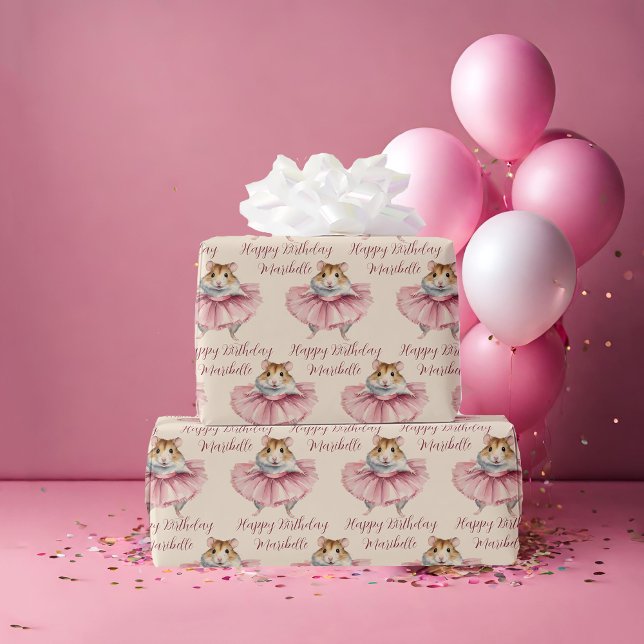 Ballerina Hamster Girls Personalisiert Geburtstag Geschenkpapier (Von Creator hochgeladen)