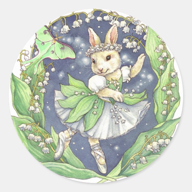 Ballerina-Häschen-Aufkleber-Maiglöckchen Runder Aufkleber (Vorderseite)