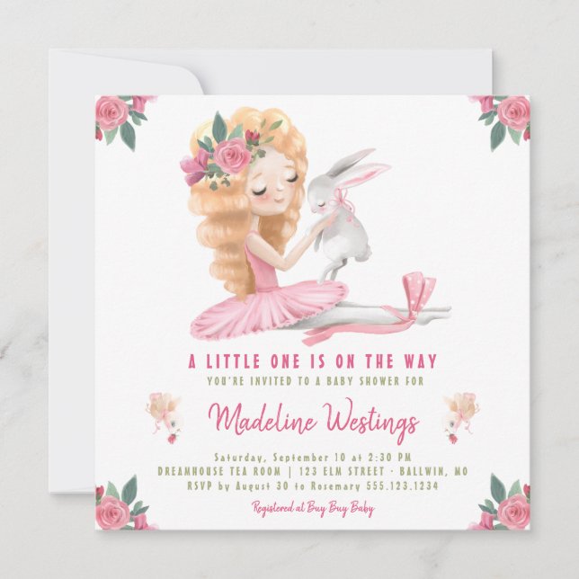 Ballerina-Häschen-Babyparty Einladung (Vorderseite)