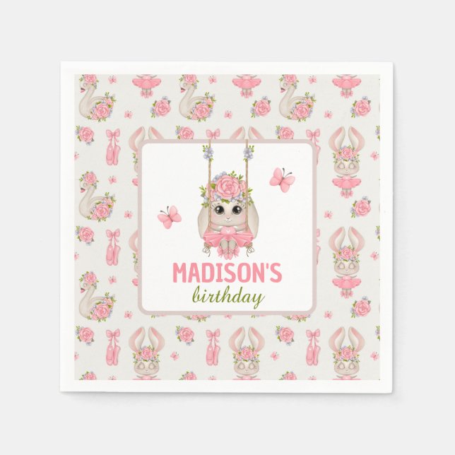 Ballerina-Hasen-Pastellpink-Mädchen Serviette (Vorderseite)