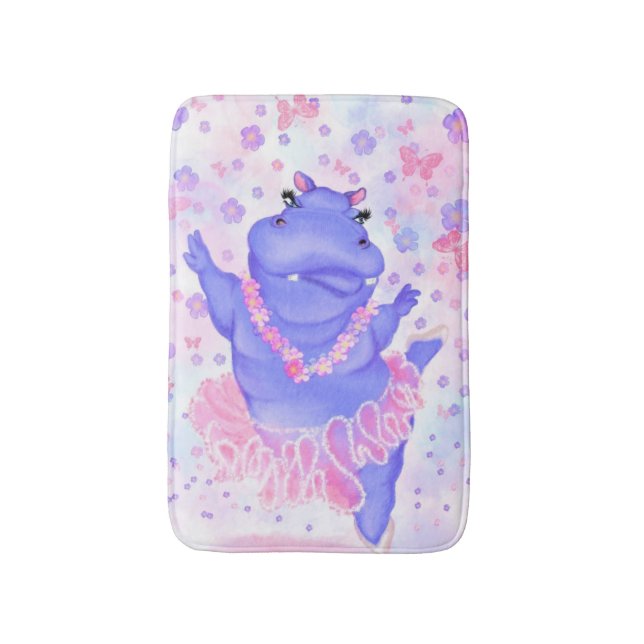 Ballerina Hippo Funny Bath Mat Happy Ballet Dancer Badematte (Vorderseite Vertikal)