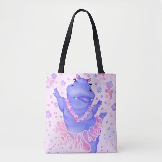 Ballerina Hippo Tote Bag Happy Ballet Dancer Tasche (Vorderseite)