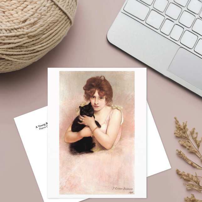 Ballerina Holding Black Cat Belleuse Postkarte (Von Creator hochgeladen)