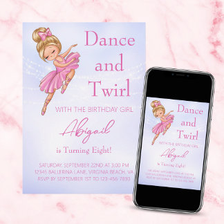 Ballerina Hübsch rosa, Lila Ballettanzkino Party Einladung