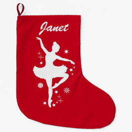Ballerina im Schnee im Silhouette-Namen Großer Weihnachtsstrumpf