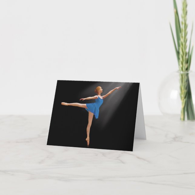 Ballerina in Arabesque Lage auf schwarzer Karte (Vorderseite)