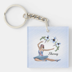 Ballerina in Blau Personenname Schlüsselanhänger