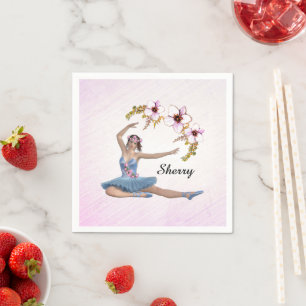 Ballerina in Blue Persönlicher Name auf Rosa Serviette