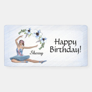 Ballerina in Blue Persönlicher Name Geburtstag Banner