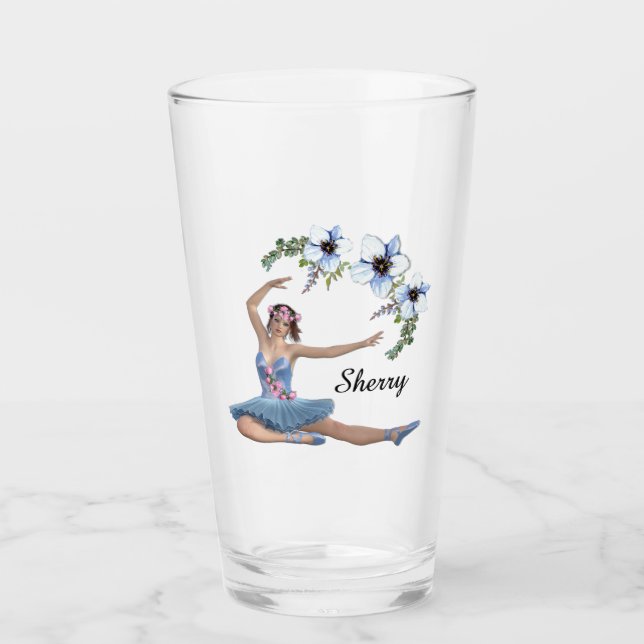 Ballerina in Blue Persönlicher Name Glas (Vorderseite)