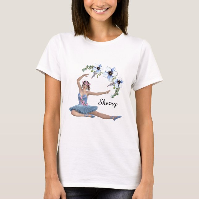 Ballerina in Blue Persönlicher Name T-Shirt (Vorderseite)