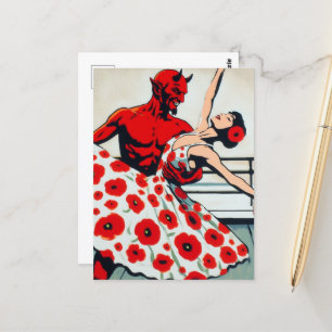 Ballerina in einem Mohnkleid tanzen mit dem Teufel Postkarte