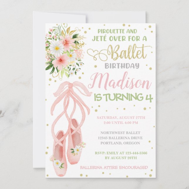 Ballerina Invitation Ballet Anniversaire Invitatio (Devant)