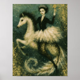 Ballerina-Königin auf ihrem Meerjungfrau-Seepferd Poster