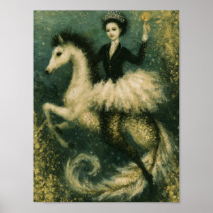 Ballerina-Königin auf ihrem Meerjungfrau-Seepferd Poster