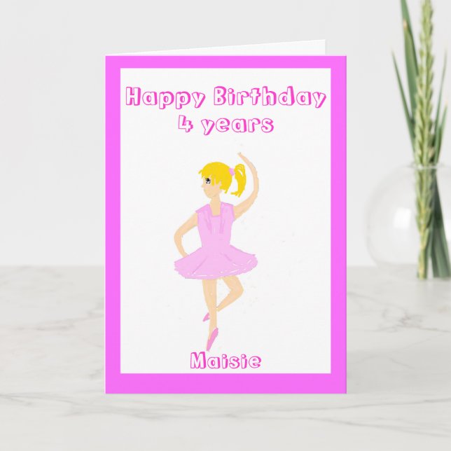 Ballerina-Mädchen-Geburtstag addieren Namensalter Karte (Vorderseite)