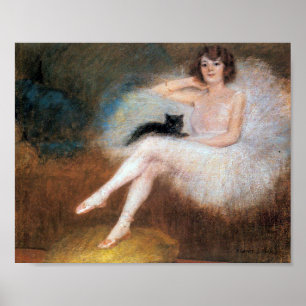 Ballerina mit Black Cat, Pierre Carrier-Belleuse Poster