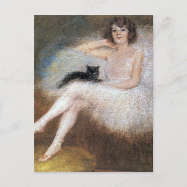 Ballerina mit Black Cat, Pierre Carrier-Belleuse Postkarte (Vorderseite)