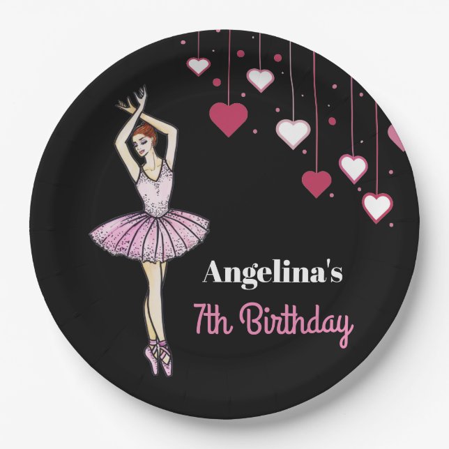 Ballerina mit rosa Kleid und Pointe Toe Shoes Pappteller (Vorderseite)