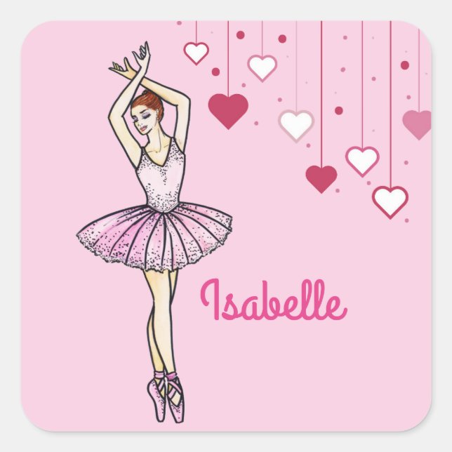 Ballerina mit rosa Kleid und Pointe Toe Shoes Quadratischer Aufkleber (Vorderseite)