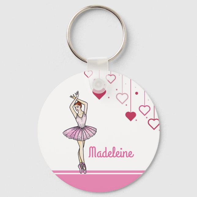 Ballerina mit rosa Kleid und Pointe Toe Shoes Schlüsselanhänger (Vorderseite)