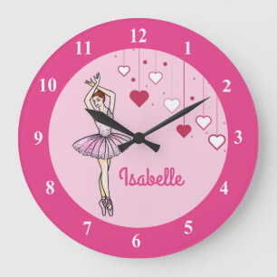 Ballerina mit rosa Kleidung und Pointe-Toe-Schuhen Große Wanduhr