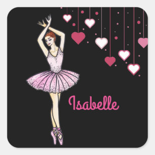 Ballerina mit rosa Kleidung und Pointe-Toe-Schuhen Quadratischer Aufkleber