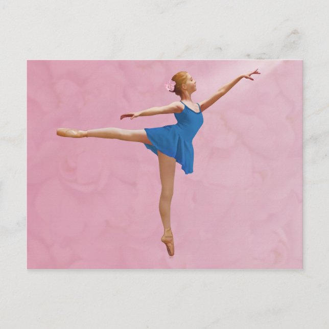 Ballerina mit Rose in Arabesque Pose Postkarte (Vorderseite)