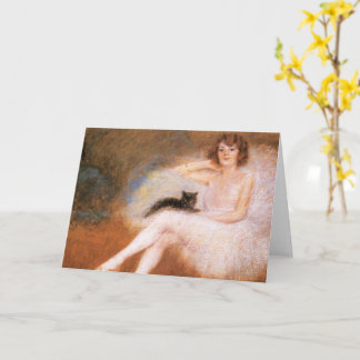 Ballerina mit schwarzer Katze von Carrier-Belleuse Karte
