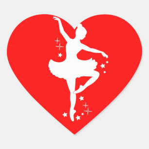 Ballerina mit Sternen in Silhouette im Herzen Herz-Aufkleber