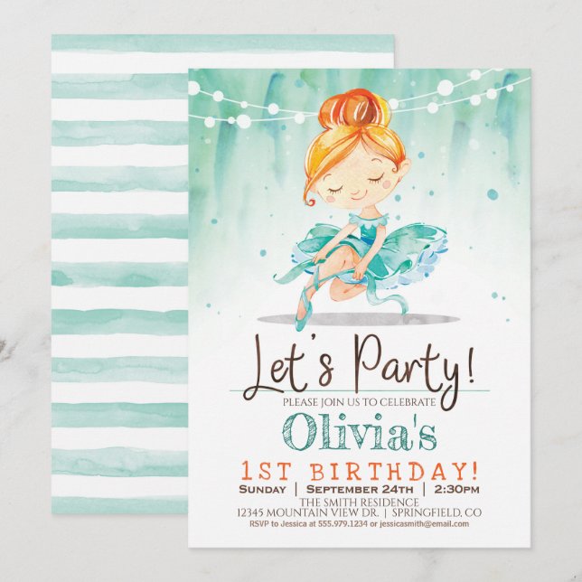 Ballerina Monnaie Anniversaire Invitation (Devant / Derrière)