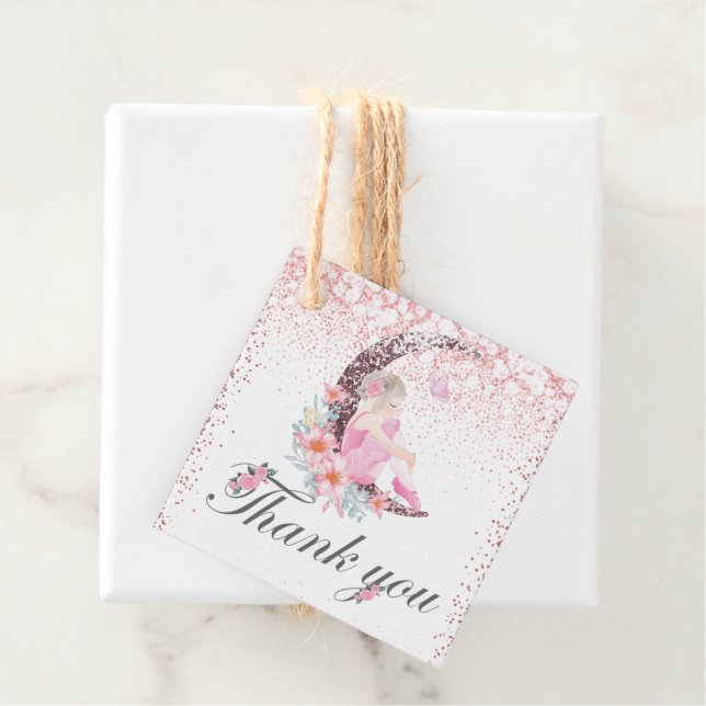 Ballerina Moon Pastel Pink Danke Foto Geschenkanhänger (Beispiel)