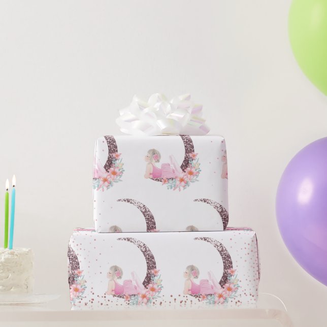Ballerina Moon Pastel Pink Glitzer Geschenkpapier (Partygeschenke)