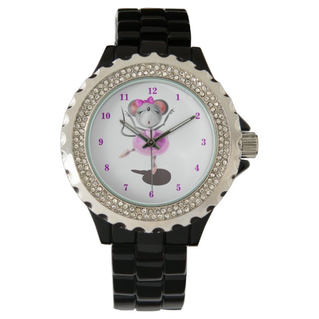 Ballerina Mouse Funny Watch Happy Ballet Dancer Armbanduhr (Vorderseite)