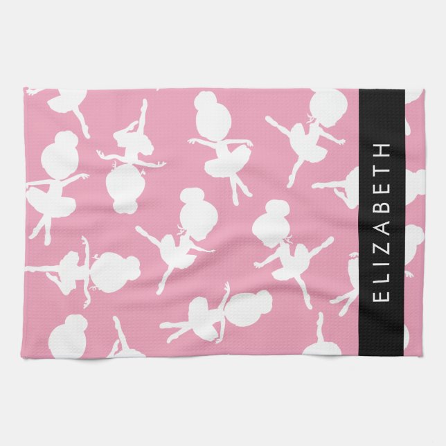 Ballerina Muster, Ballettmädchen, Tanz, Ihr Name Geschirrtuch (Horizontal)